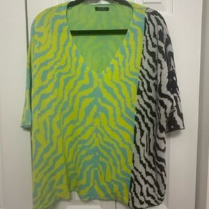 Lime and Black Zebra Print V-Neck Top